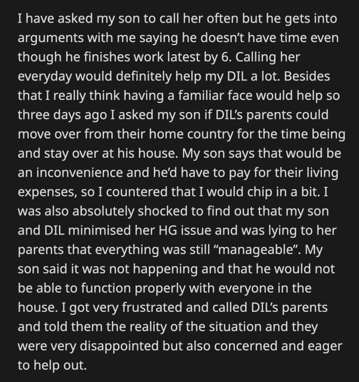 OP found out that her son and DIL have been telling her parents that she is doing fine and that her condition is manageable, which prompted OP to call her DIL's parents.