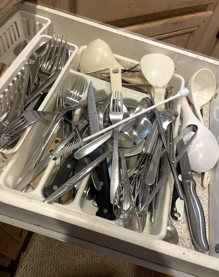 He Emptied The Dishwasher And Put The Utensils Away. Yes, They Were Still Dirty Because He Loaded The Dishwasher Wrong