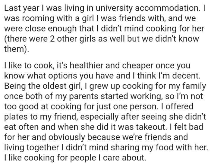 OP says it’s healthier and cheaper to cook once you know what options you have and she thinks she's decent