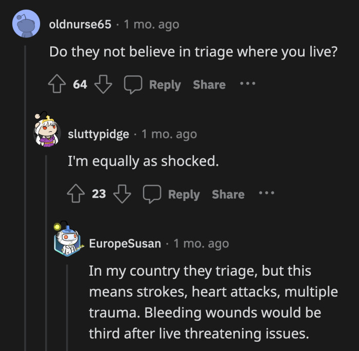 Life-threatening emergencies took priority over OP's concussion.