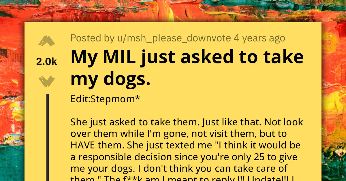 Stepmom Shockingly Demands Ownership Of Redditor's Dogs Claiming They're Too Young To Cater To Pets