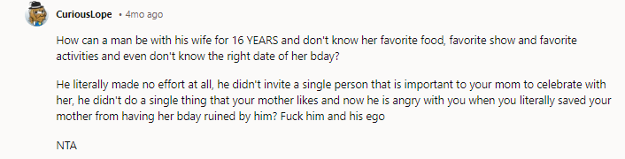 NTA. And how self-centered of him - You didn't do any of this to make 