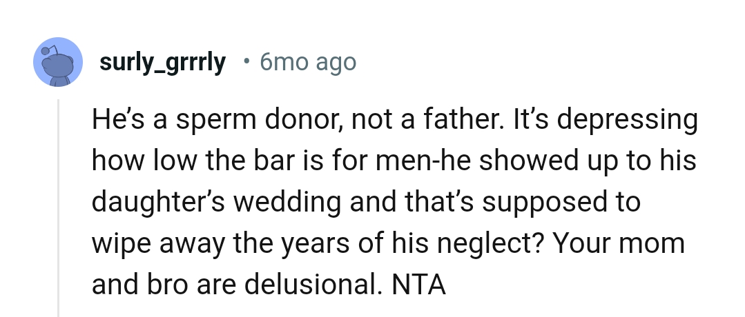 Showing up to the wedding won't wipe out what he has done