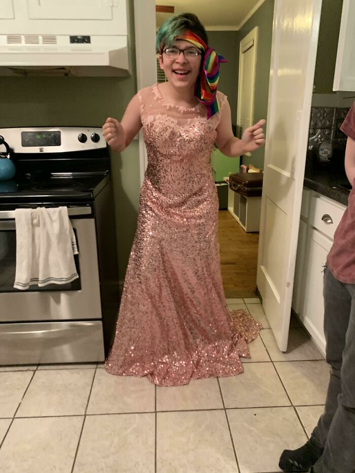 43. Mom, We Found A Dress In The Attic That Fit Caleb Perfectly. This Is His First Time In Drag And He’s Clearly So, So Elated. I Wish You Accepted Us For Who We Are