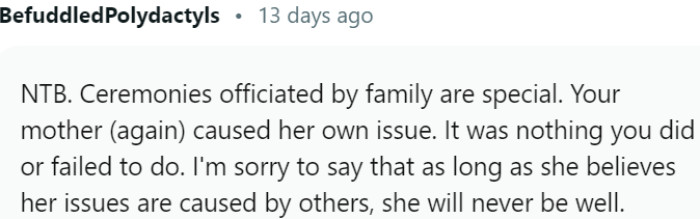 A mother's recurring issues overshadow a special family ceremony