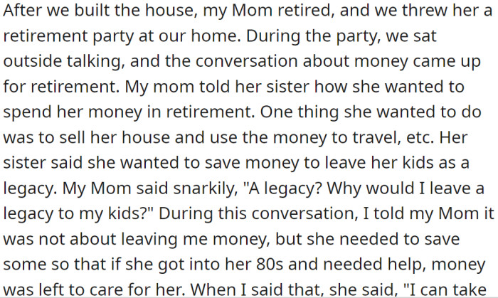 But While Celebrating Their Mother's Retirement, She Made It Clear That She Has Other Priorities in Her Life Than Leaving Her Kids a Legacy: