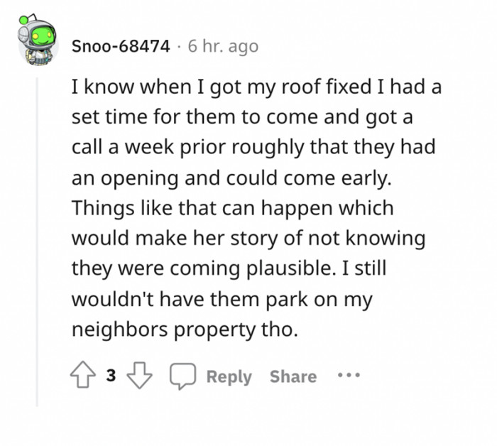 This commenter wouldn't do what the entitled neighbor did