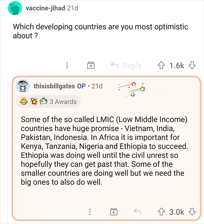 21. Gates' thoughts on the developing countries he is optimistic about