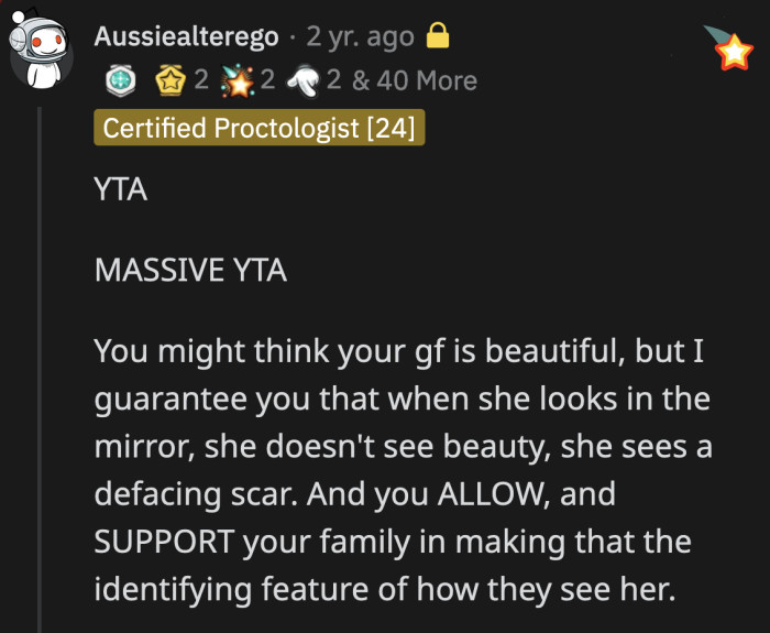 Not only does he support, he laughs along and actively participates in her ridicule