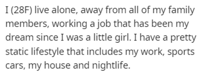 OP Lives Alone, Away from All of Her Family Members and Living Her Dream Life, Which Is Pretty Static