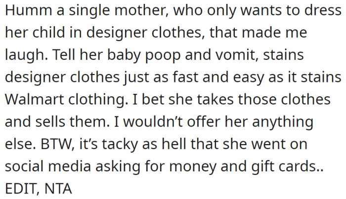 A Redditor told her not to offer anything else.