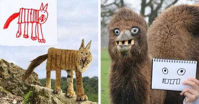 30 Times A Dad Decided To Recreate His Children's Animal And Bird Drawings, And The Results Are Really Awkward