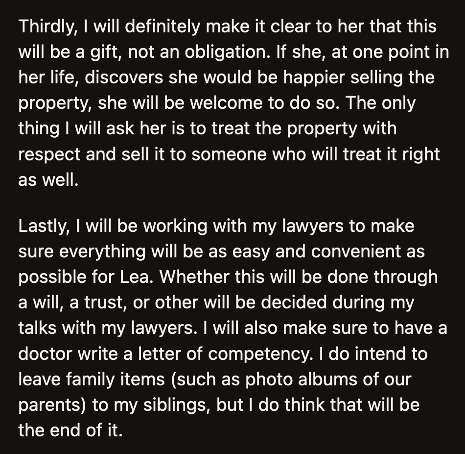 OP said he would talk to his lawyers about how to achieve his plans with the least possible impact on Lea.