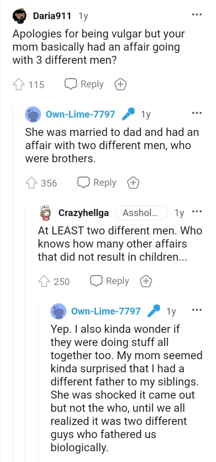 OP's mom had an affair with three different men