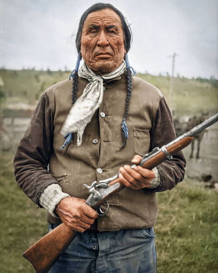 47. Wooden Leg (Kâhamâxéveóhtáhe), Photographed Holding A Rifle At Northern Cheyenne Reservation, Montana In 1927
