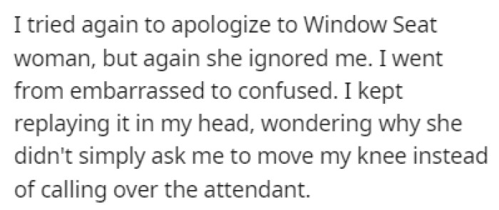 OP didn't understand why she had to call over the flight attendant instead of just telling him