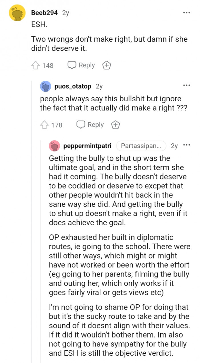 Getting the bully to shut up doesn't make it right