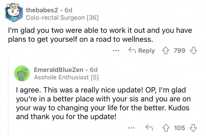 Here's how the Reddit community reacted to u/AITAThrowAway990's update: