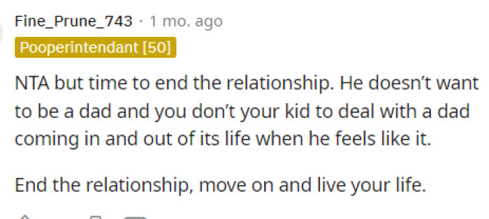 People definitely were standing behind her on this, but they quickly let her know that she should probably end the relationship because of this situation.