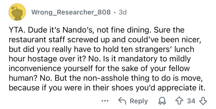 It’s Nando’s, not fine dining.