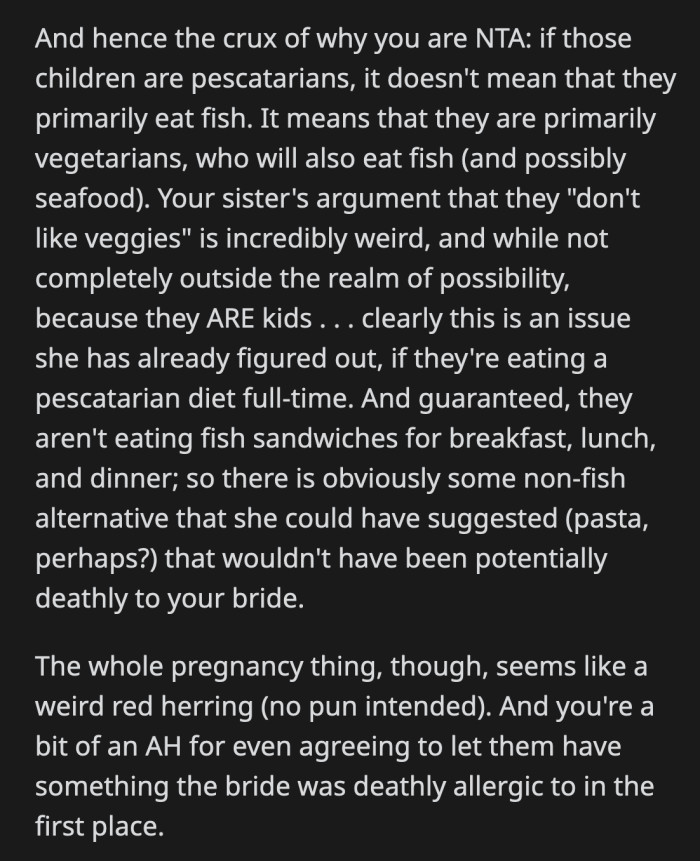 They said Julie's pregnancy is irrelevant. It seems to me that the commenter needs to read OP's post one more time.