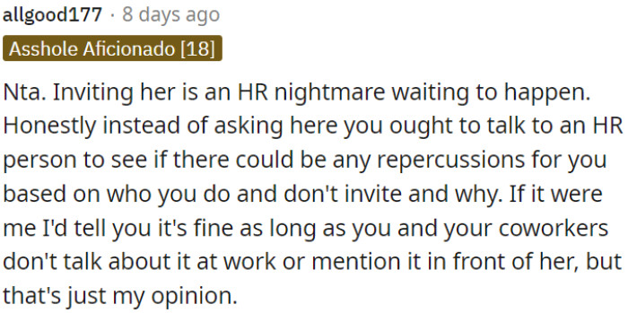 OP should consult HR about potential repercussions for selective invitations