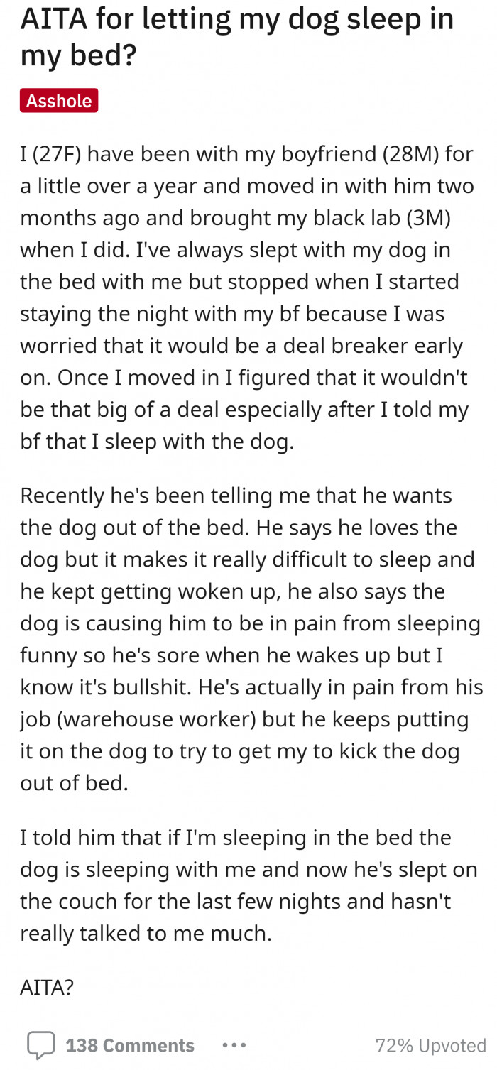 OP shared how she moved in with her bf, bringing her dog with her.