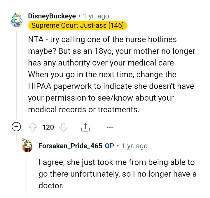 OP's Mom Has No Authority Over Her Medical Care