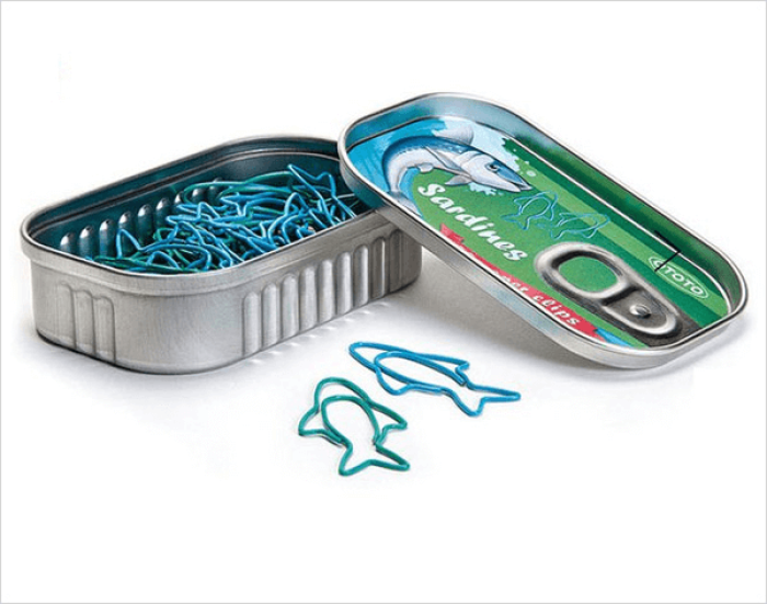 25. Sardine paper clips in a sardine can