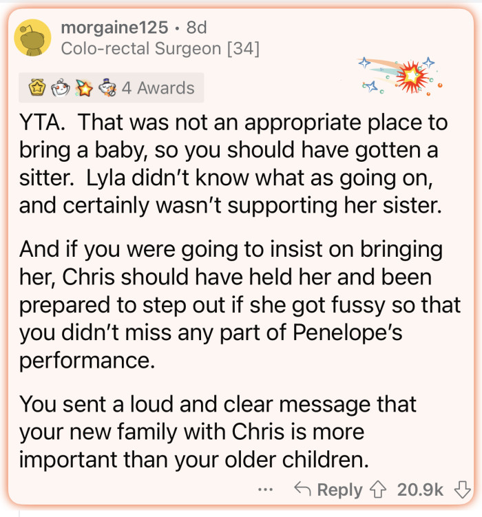 “You sent a loud and clear message that your new family with Chris is more important than your older children.”