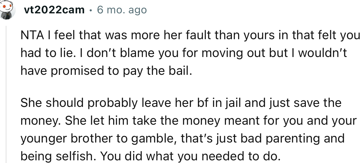 “NTA. I Don’t Blame You for Moving Out, but I Wouldn’t Have Promised to Pay the Bail.”