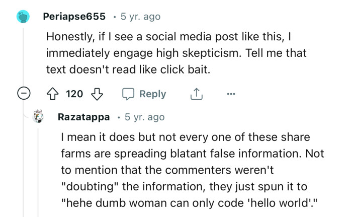 “If I see a social media post like this, I immediately engage with high skepticism.”