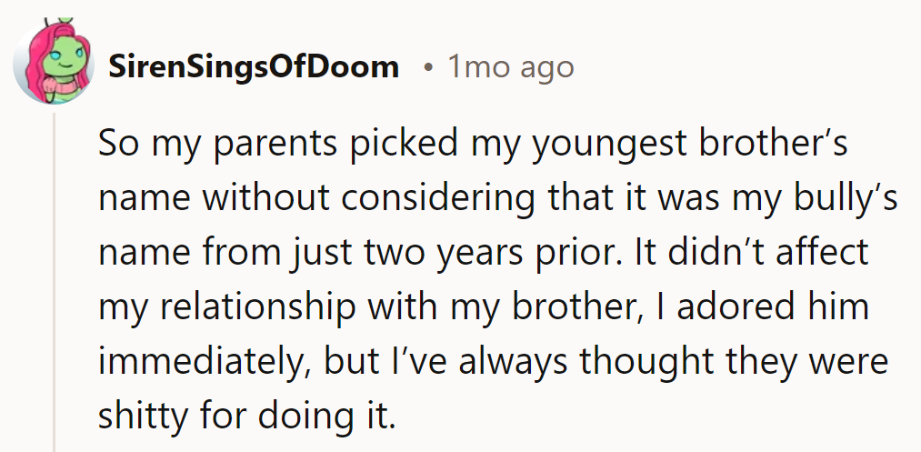 Parents missed the sensitivity memo on naming the youngest brother! Still, sibling bond unscathed—not bad!