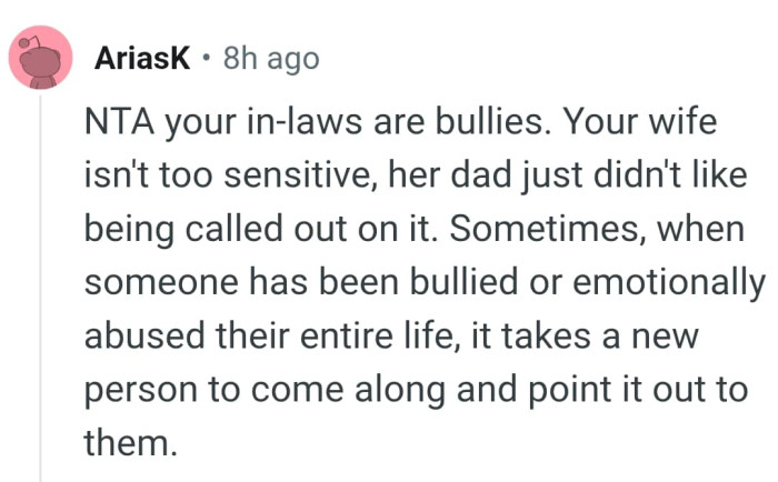 OP's wife is not too sensitive