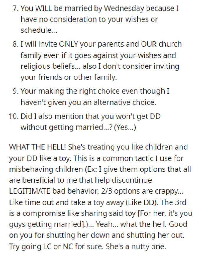 We completely agree with everything this person is saying about the MIL and what OP should do in response to this.