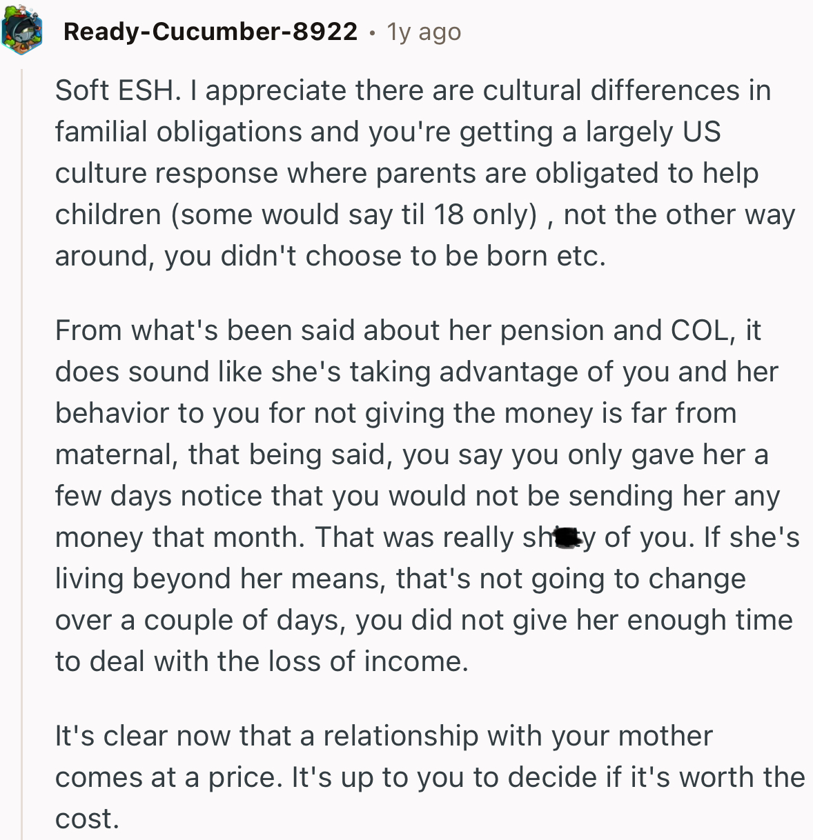 “It's clear now that a relationship with your mother comes at a price.”