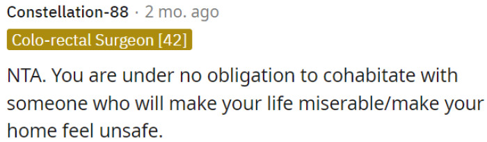 OP doesn't have to live with someone who makes her life miserable.