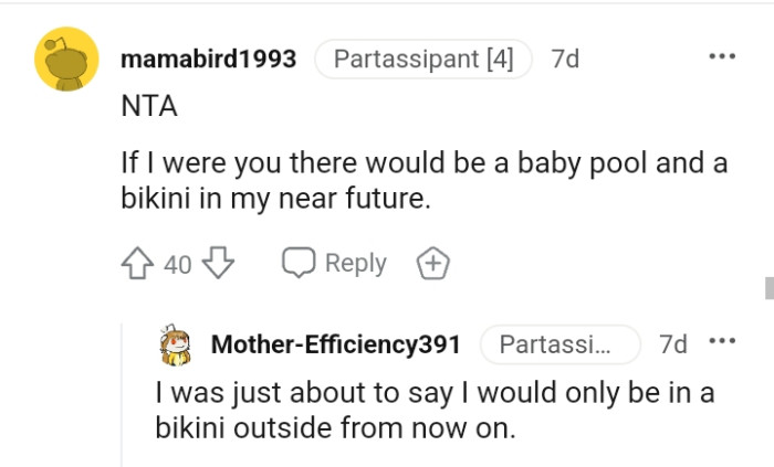 This Redditor would include a baby pool and a bikini