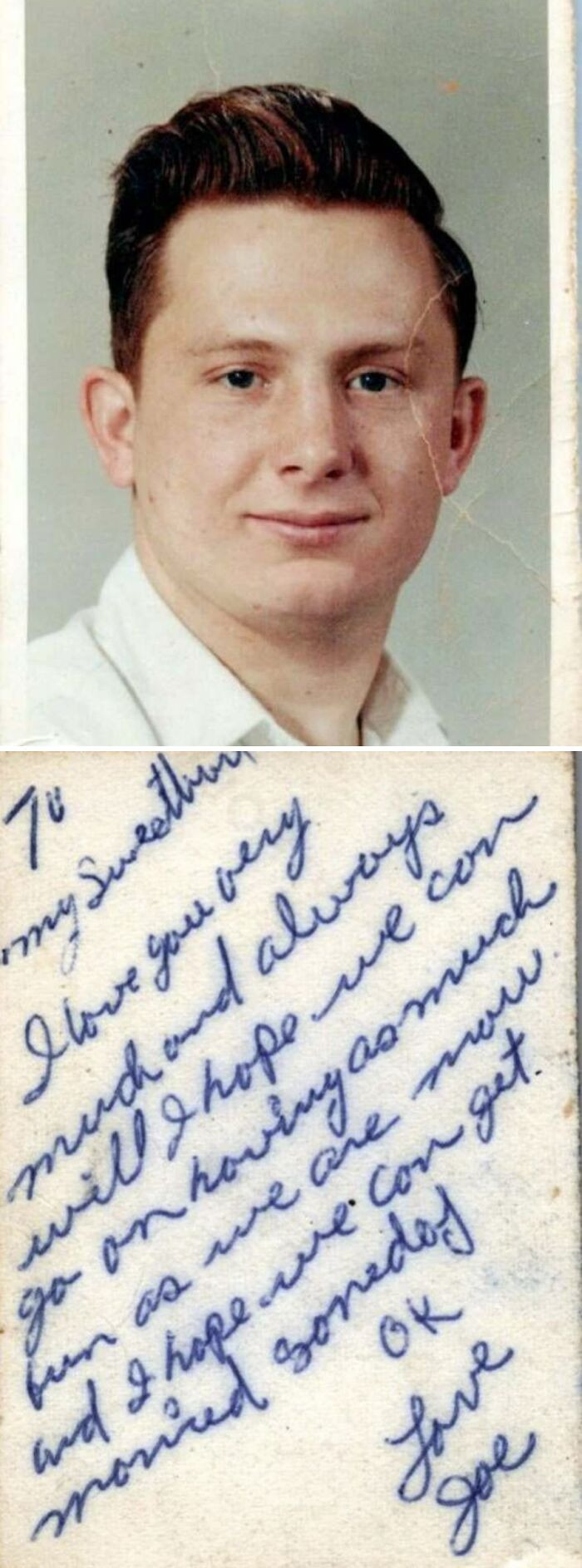"My Father's Senior High School Photo To My Mother. I Never Realized What Was Written On The Back Until I Started Scanning All Of The Family Photo's After He Passed"