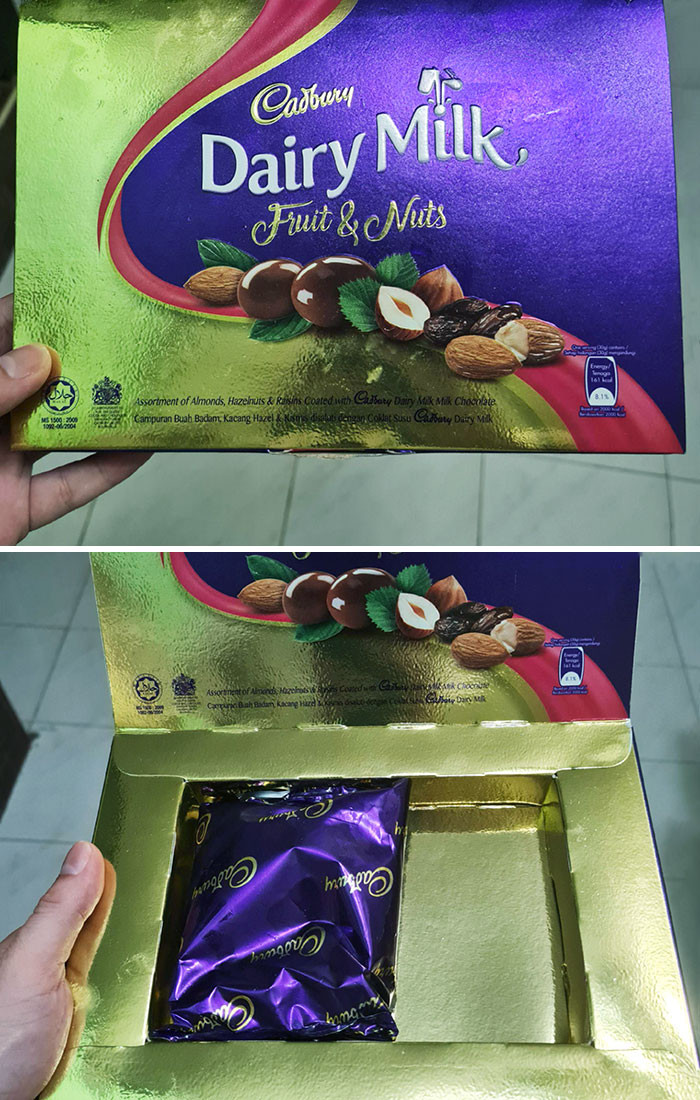 8. Here's a big box, but you only get a chocolate that's 1/3 of its size.