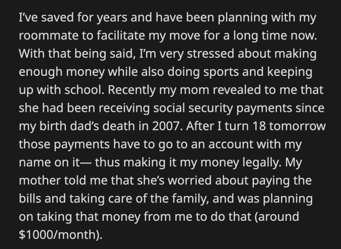 Once she got OP's word about keeping the money, she started to make vacation plans with her friends, looking for a car, and dining out with her pals almost every night.