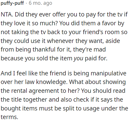 They should have offered to pay for the TV if they needed it so much.