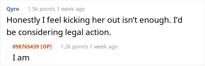OP is even considering legal action against Maddie.