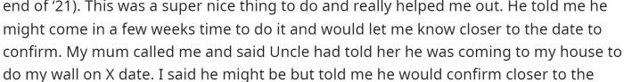 She goes into more detail about when her uncle was supposed to come and what was happening with the plans.