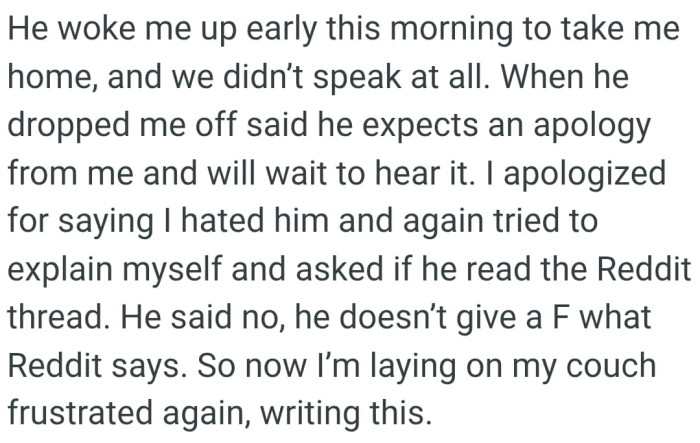 The OP tried to explain herself and asked if he read the Reddit thread