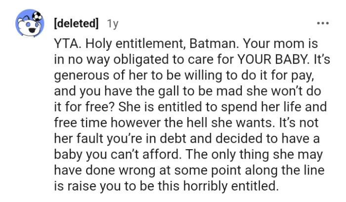 It's not her fault that the OP is in debt