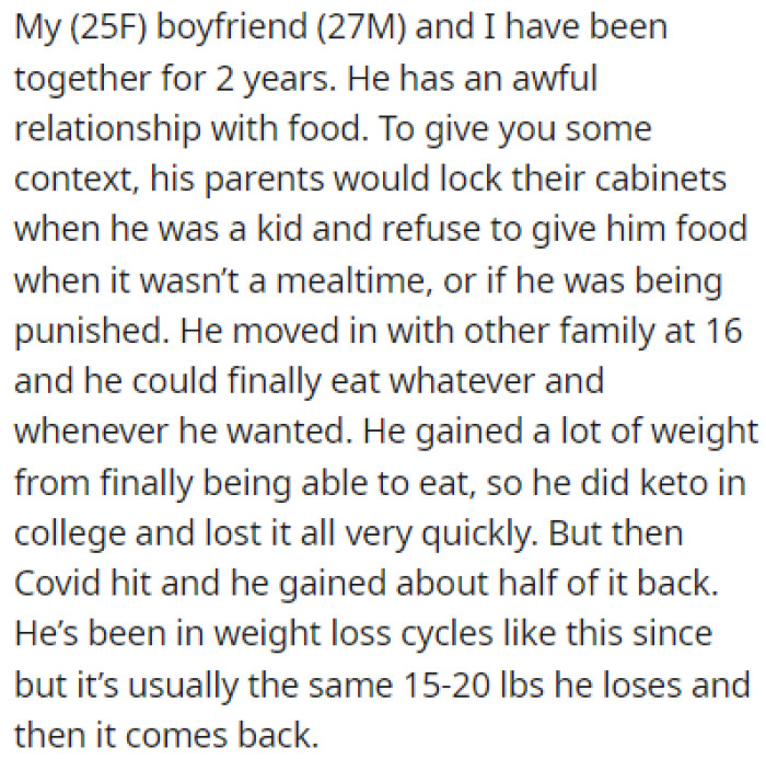 OP's boyfriend has a terrible relationship with food