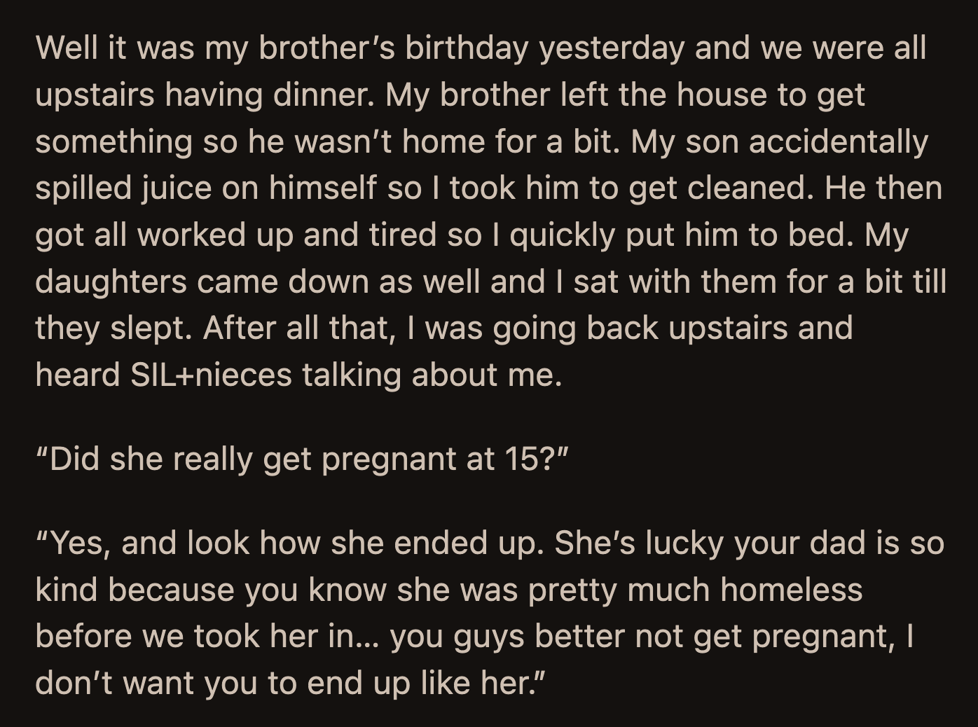 OP would have preferred if her SIL hadn't told the girls everything about her life.