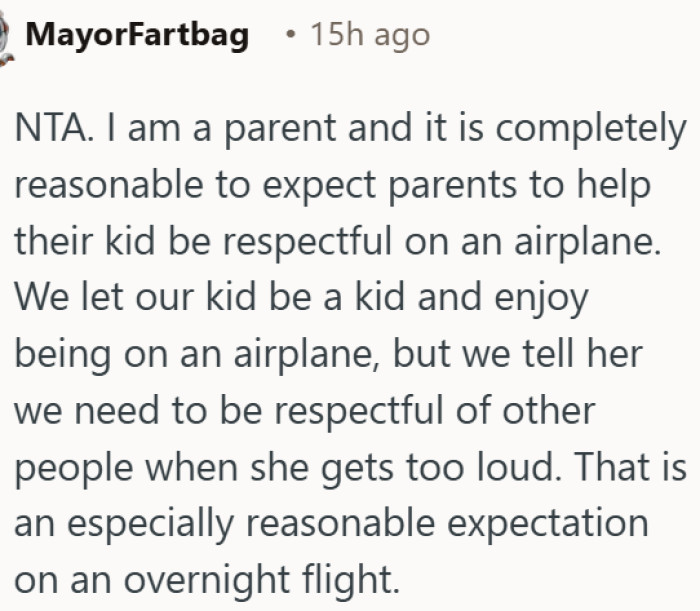Parents should absolutely control their kids on overnight flights