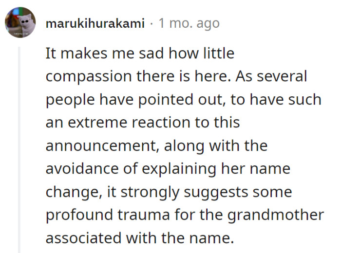 Grandma's name change suggests a tale of mystery and trauma.